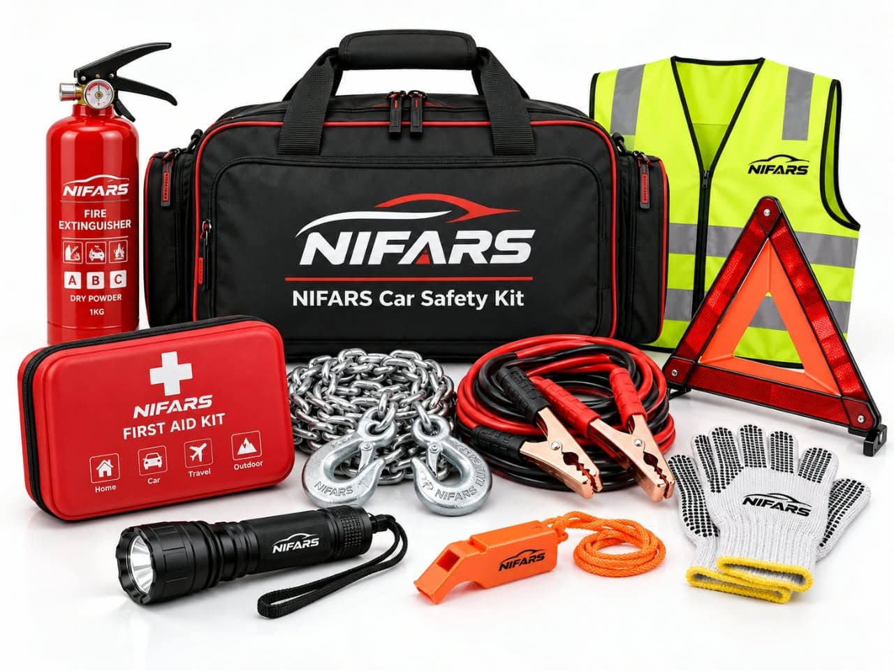 NIFARS-branded first-aid kit and emergency safety supplies